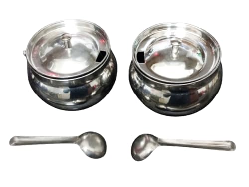 Image of Ghee Pot Ghee Dani Salt Jar Oil Container Oil Pot in Stainless Steel Small Jar for daily kitchen purpose - (Set of 2 ghee pot, 250 ml, Silver)