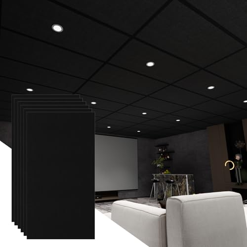 LooYee 12 PCS Black Polyester Fiber Acoustic Ceiling Tiles Reduce