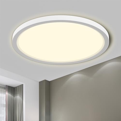 LQWELL® Lampa Sufitowa LED, Wodoodporna Lampa Łazienkowa IP44 Okrągła Płaska 18W 4000K 1600lm Cienka Do Salonu Łazienka Sypialnia Kuchnia Piwnica Biuro, 220 * 24mm