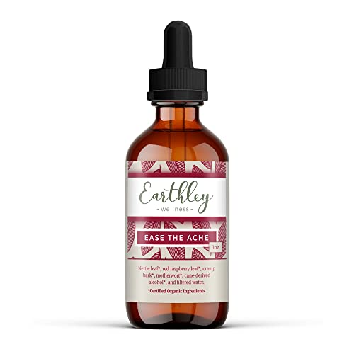 Earthley Wellness Ease The Ache, Natural Hormone Support for Cramps, Bloating, Mood Swings, and Postpartum Discomfort, Cramp Bark, Red Raspberry Leaf, Motherwort, Nettle (1oz)