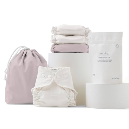 Image of Esembly Try-It Kit - Cloth Diaper Starter Set with Organic Cotton Diapers, Waterproof Diaper Cover, Wet Bag, and Laundry Detergent - Amethyst, Size 2 (18-35lbs)