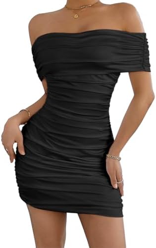 Hanaoops Jurk voor dames, lange mouwen, sexy, mini, korte, schoudervrij, nauwsluitend, blote rug, casual, elastisch, avond, party, disco, cocktail, eindejaarsbal, feest
