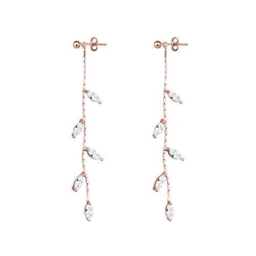 Sluynz 925 Sterling Silver Droplet Dangle Earrings Chain For Women Teen Girls Olive Leaves Threader Earrings Tassel (Rose Gold Plated) #TOP18