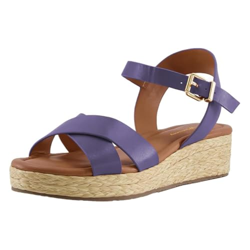 Women Comfy Crossed Band Open Toe Platform Espadrille Wedge Sandals Ankle Strap Buckle Summer Holiday Casual Shoes Size 4-16 US