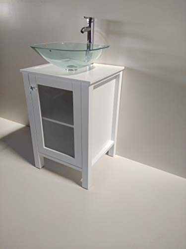 20" White Samll Freestanding Wooden Bathroom Vanity Bathroom (Square Glass Sink) (White) #TOP6