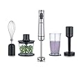 Severin SM 3775 - Frullatore a Immersione Senza Fili, con frullatore ad Immersione, Tritatutto Multiuso, Contenitore Miscelatore, schiacciapatate e Frusta, in Acciaio Inox Spazzolato, Colore: Nero
