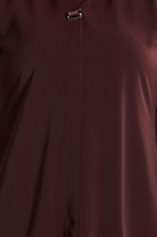 Image of nioni Women's Purple Poly Linen Blend Tunic Top with 3 /4 Sleeves, Printed Yoke, Kantha Stitch Detailing & Mandarin Collar