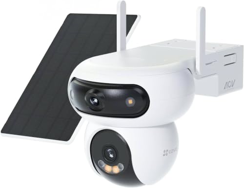 EZVIZ HB90x Caméra de sécurité extérieure intelligente, double objectif 2K, angle de 360°, fonctionne avec batterie 10 400 mAh, avec panneau solaire, surveillance continue sans WiFi, vision nocturne