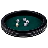 Engelhart-300800 – Poker Tisch Einsatz Rund 28 cm – Schwarzes Kunstleder – Grünes Filz Inlay – Hohe Ränder – 5 Würfel Inklusive – Würfelspiel Zubehör