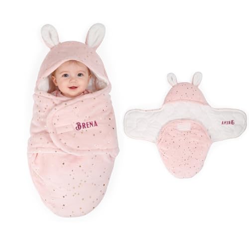 Gaosh Swaddle Bebe Personalizado para de 0-6 Meses, Saco de Dormir de Franela para Bebés, Manta para Recién Nacidos, Artículos Esenciales para Bebe, Regalo para Bebe (Rosa)