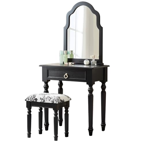 KXWOQ3ED Escritorio compacto negro con espejo