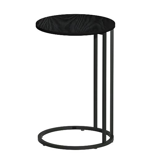 Artiss Coffee Table Round Sofa Side Bedside Tables Laptop Desk, Home Furniture Living Room Office, Wooden Black 40cm End Metal Frame Particle Board Easy Assembly Clean Scandinavia Style