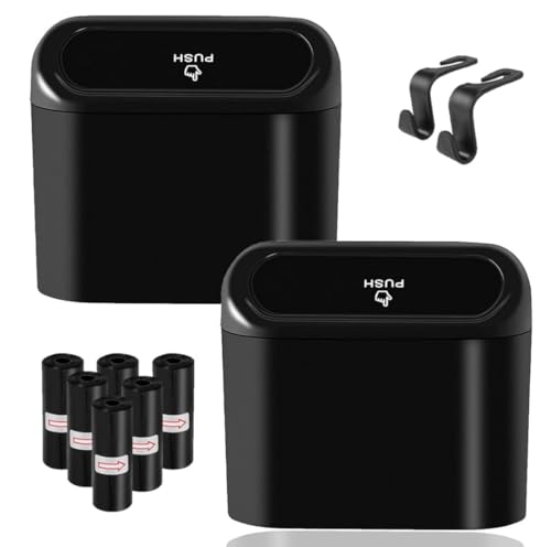 Image of Car Trash Can with Lid, 2 Pack - Includes Waterproof Trash Bin, Car Organization, Trashcan, Car Storage, 6 Leak-Proof Bags, Hooks & Purse Accessories