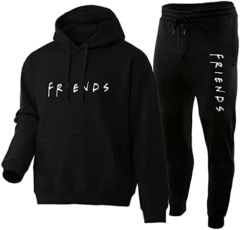 AFAWAUS Friends Print Hoodie Sweatpants Suit Friends Black Sweater Pullover Sweatshirt Tracksuit Medium