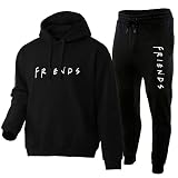 AFAWAUS Friends Print Hoodie Sweatpants Suit Friends Black Sweater Pullover Sweatshirt Tracksuit Med