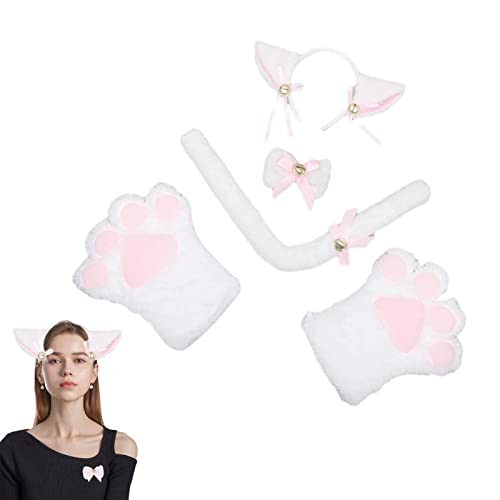 Conjunto de fantasias de gato | orelhas de gato bandana de pelúcia patas gravata borboleta - Traje C
