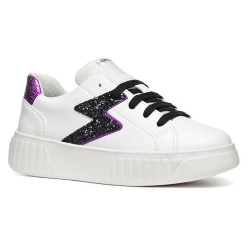Geox J Mikiroshi Girl A Sneaker, White/Purple, 11 UK Child