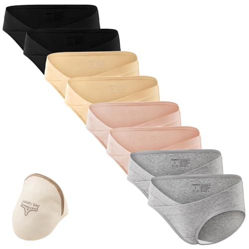 Angelhood Ropa interior de algodón para maternidad bajo el vientre, bragas saludables para embarazo, ropa interior posparto, paquete de 8 con bolsa de lavandería, Paquete de 8, multicolor, G, XXL