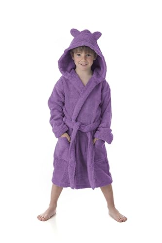 Dhestia Home - Albornoz Niños y Niñas 100% Algodón Natural Capucha con Orejas - Color MORADO, Talla Talla 6/8 Años