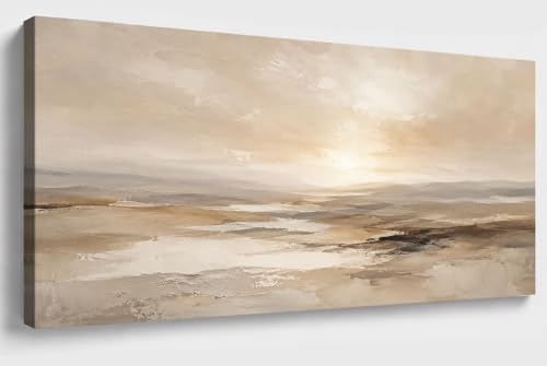JILLICK Soft Horizon Fields Canvas Wall Art, Neutral Abstract Landscape Horizontal Wall Decor for Living Room Bedroom Office 40x20 Inch, for Bedroom Wall Decor Above Bed