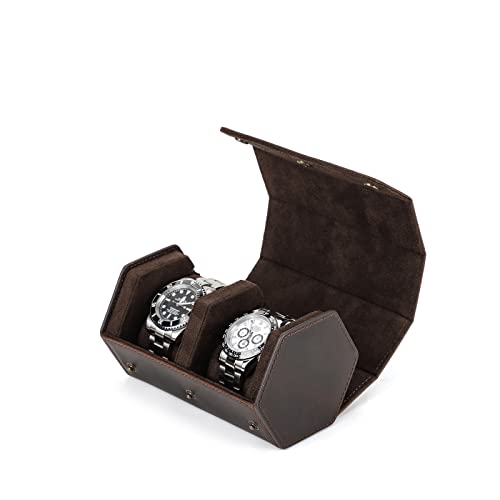 Hiram Estuche de viaje para reloj, de piel auténtica, hexagonal, para 2 relojes, caja organizadora protectora