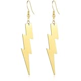 REELMAR 80s Dangle Earrings for Women Trendy 18K Gold-Plated Lightning Bolt Drop Earrings Minimalist Stainless Steel Geometric Statement Earings Jewelry (Gold-Plated)