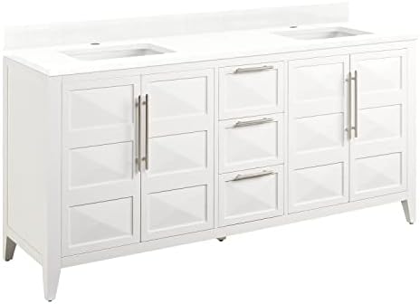 Signature Hardware 484564 Holmesdale 72" Double Basin Vanity Set with Mahogany Cabinet, Marble Vanity Top, and Porcelain Rectangular Undermount Sink