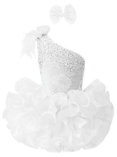 Girwem Toddler Girls' Ruffles Crystal Cupcake Pageant Dresses Short Princess Birthday Party Tutu Ball Gowns 4 White