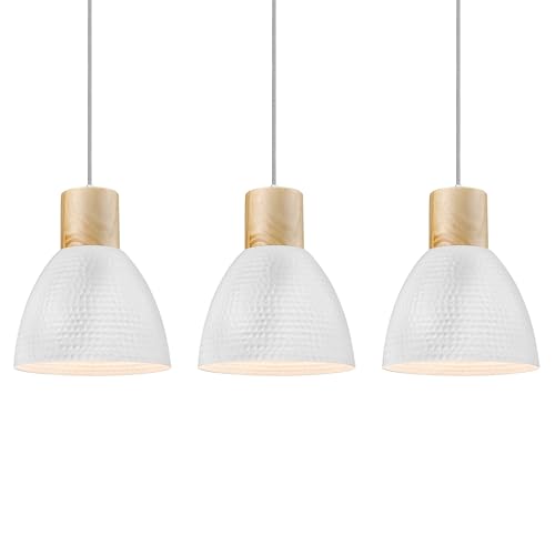 ELYONA 3 Pack White Hammered Pendant Lights for Kitchen Island 7” Small Nordic Solid Wood Hanging Light Fixtures, Modern Metal Pendant Light Fixtures for Bar, Dining Room, Bedroom, Hallway, Office