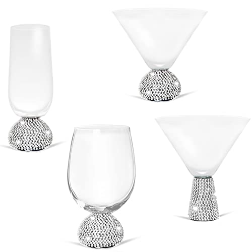 Qtkj Wine Glasses, Martini Glasses, Glass Cups Handmade Studded Rhinestone Base, Elegant Champagne Flutes Wine Glass Cocktail Glasses, Margarita Glasses Set Of 4（Silver） #TOP15
