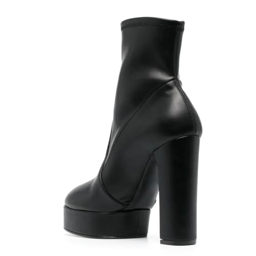 Women Classic Platform Stretchy Ankle Boots Chunky High Heels Closed Toe Pull On Booties Working Daily Wear Shoes Size 4-16 US4