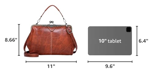 Image of Segater Women Retro Hollow Oil Wax PU Leather Handbag Kiss Lock Crossbody Purse Vintage Messenger Bag Tote