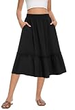 Colormagic Women's High Waist Midi Skirts Summer Flowy Tiered Skirt with Pockets (Black,M)