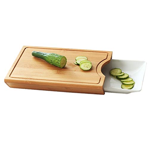 SBCGFY Tabla de Cortar de bambú Creativa para Cocina: Tabla de Cortar Multifuncional para complementos alimenticios con Plato de cerámica para Frutas y Verduras.
