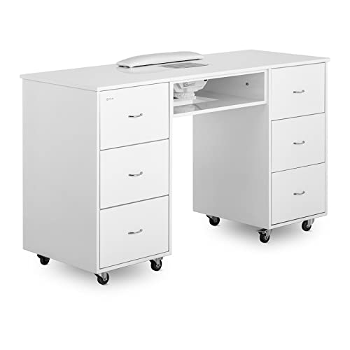 physa PHY-MT-3 Nageltisch Absaugung 6 Schubladen Räder MDF Maniküretisch Nagelstudio Tisch