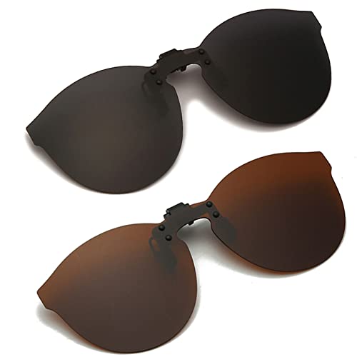 YAMEIZE Polarized Clip-on Sunglasses Anti-Glare UV400 Protection Flip Up Rimless Lens for Prescription Glasses