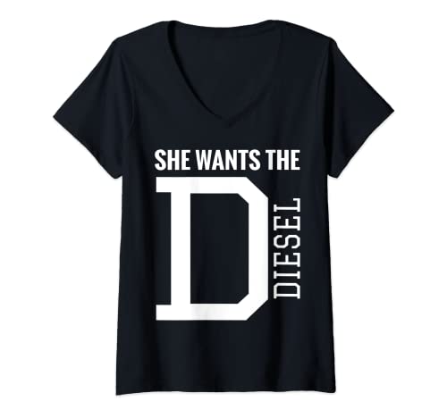 Womens She Wants The D Funny Diesel Truck Roll Coal V-Neck T-Shirt