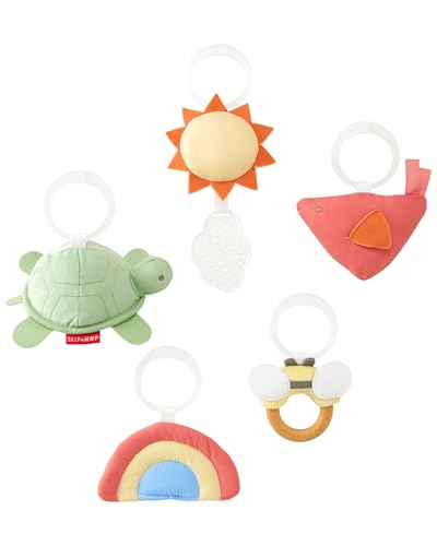 Image of Skip Hop Baby Play Gym 3-in-1 Sensory Tummy Time Activity Mat with 17+ Skill-Building Developmental Activities, 14 Animals & Shapes, 5 Hanging Toys and Crocodile Mirror, Geometric Wonders, Age 0-2y