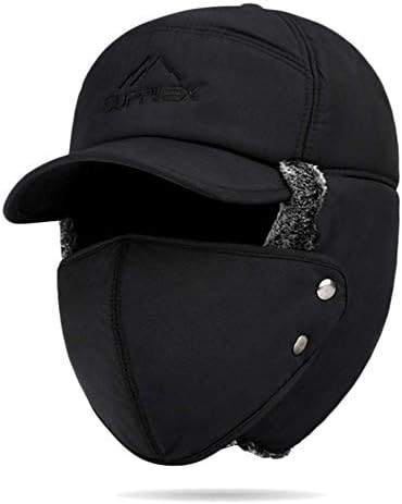 Winter Windproof Bomber Hat Russian Cap with Earflap Mask Men Women Super Warm Faux Fur Hunting Trooper Trapper Hat Waterproof Balaclava Ushanka Hat Outdoor Fishing Ski Skating Cycling