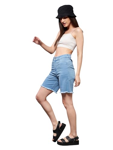 Image of Miss Chase Women's Relaxed Mid Rise Regular Non Stretchable Denim Shorts