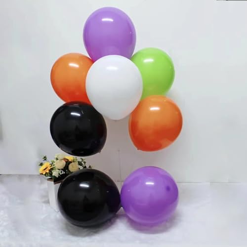 Image of 100pcs Halloween Balloons w /Ribbon 12 Inch for Halloween Party Decorations | Black Orange White Purple Green Balloons for Halloween Party Decorations