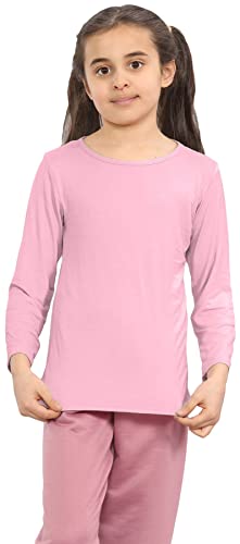 T-shirt manches longues enfant rose col rond coton extensible haut unisexe 7-8 ans