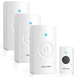 TECKNET Wireless Doorbell Battery with 3 Receivers, 4.5 Year Battery Life Cordless Door Chime Kit, 1312 ft Long Range, IP65 Waterproof Door Bell, 60 Melodies & 5-Level Volume, LED Flash, No Plug