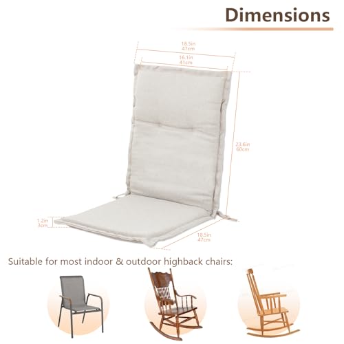 C-Hopetree Indoor High Back Rocking Chair Cushions for Glider and Swivel Rocker, Outdoor Replacement Highback Dining Seat Pads with Back Elastic and Ties, 18" x 42" x 1.5", Beige, Set of 1 — view 6