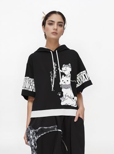Men Women Y2K Hoodie T-Shirt, Japanese Kawaii Cute Anime Short Sleeve Aesthetic Top Tshirts Streetwear Summer3