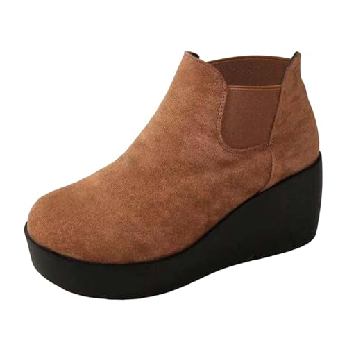 Image of Generisch Wedge Heel Ankle Boots Women's Suede Ankle Boots Waterproof Platform Short Boots Zip Booties Autumn Winter Ankle Shoes with Heel Riding Boots, brown, 5.5 UK