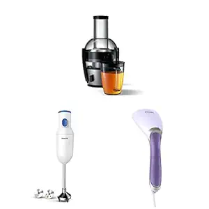 Philips Viva Collection 2-Litre Juicer (Black/Silver), 700 W&PHILIPS Hand Blender, 250W&Philips Handheld Garment Steamer Vertical & Horizontal Steaming, 1200W, up to 22g/min