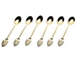 Alisveristime Turkish Tea Spoons Set – 6-Piece Zamac Ottoman-Style Decorative Spoons for Tea & Coffee (4.3”) (Gold)