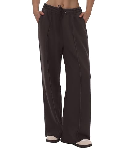 CAMPSNAIL Wide Leg Sweatpants Women - Baggy High Waisted Straight Leg Loose Sweat Pants with Chic Seams Drawstring Pockets