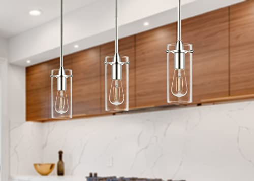 Linea Di Liara Effimero Modern Brushed Nickel Pendant Light Fixtures Over Kitchen Island Sink Lighting Ceiling Hanging Farmhouse Metal Industrial Mini Pendant Lighting Small Clear Glass Shade #TOP5